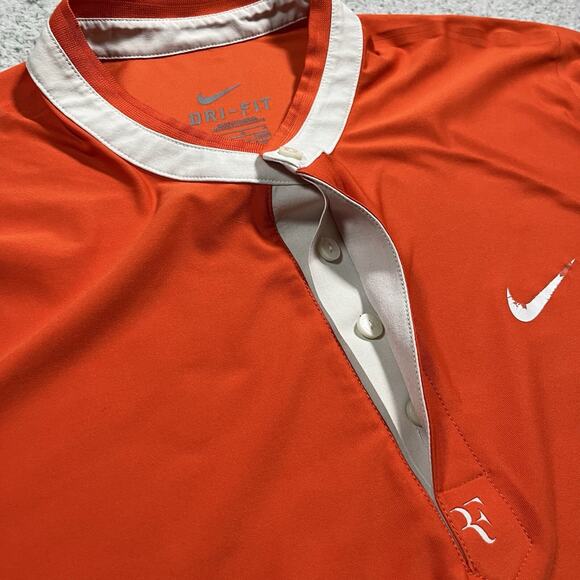 Nike Roger Federer Polo Shirt Mens L Orange Henley Tennis RF 2010 Indian Wells - Picture 11 of 15